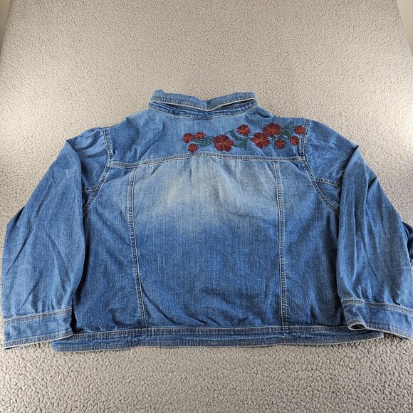 sold Catherines Denim Jacket Womens 2X Blue Cropped Embroidered Floral Trucker - Picture 11 of 13